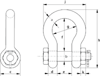 G-4163BG Green Pin Bow Shackles Technical Drawing